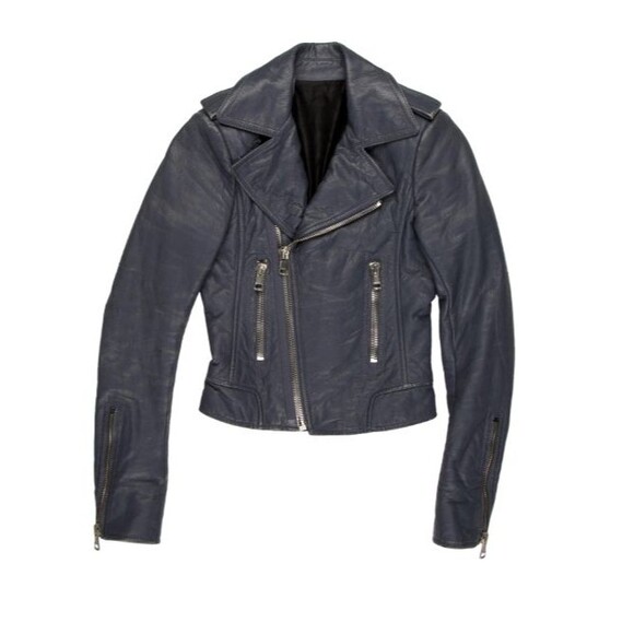 BALENCIAGA Woman's Leather Moto Bike Jacket in Gray, size FR34/XS/US 2 - Picture 1 of 16